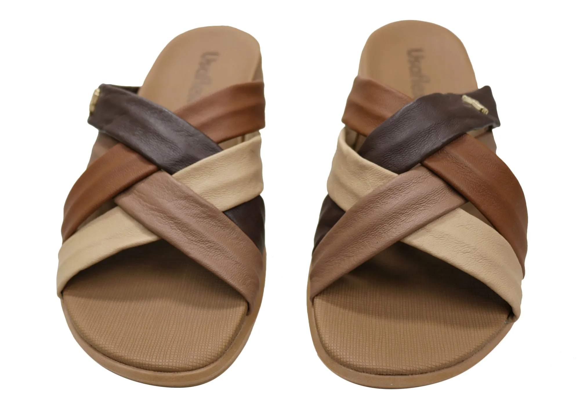 Usaflex Asta Womens Comfort Leather Slides Sandals Made In Brazil