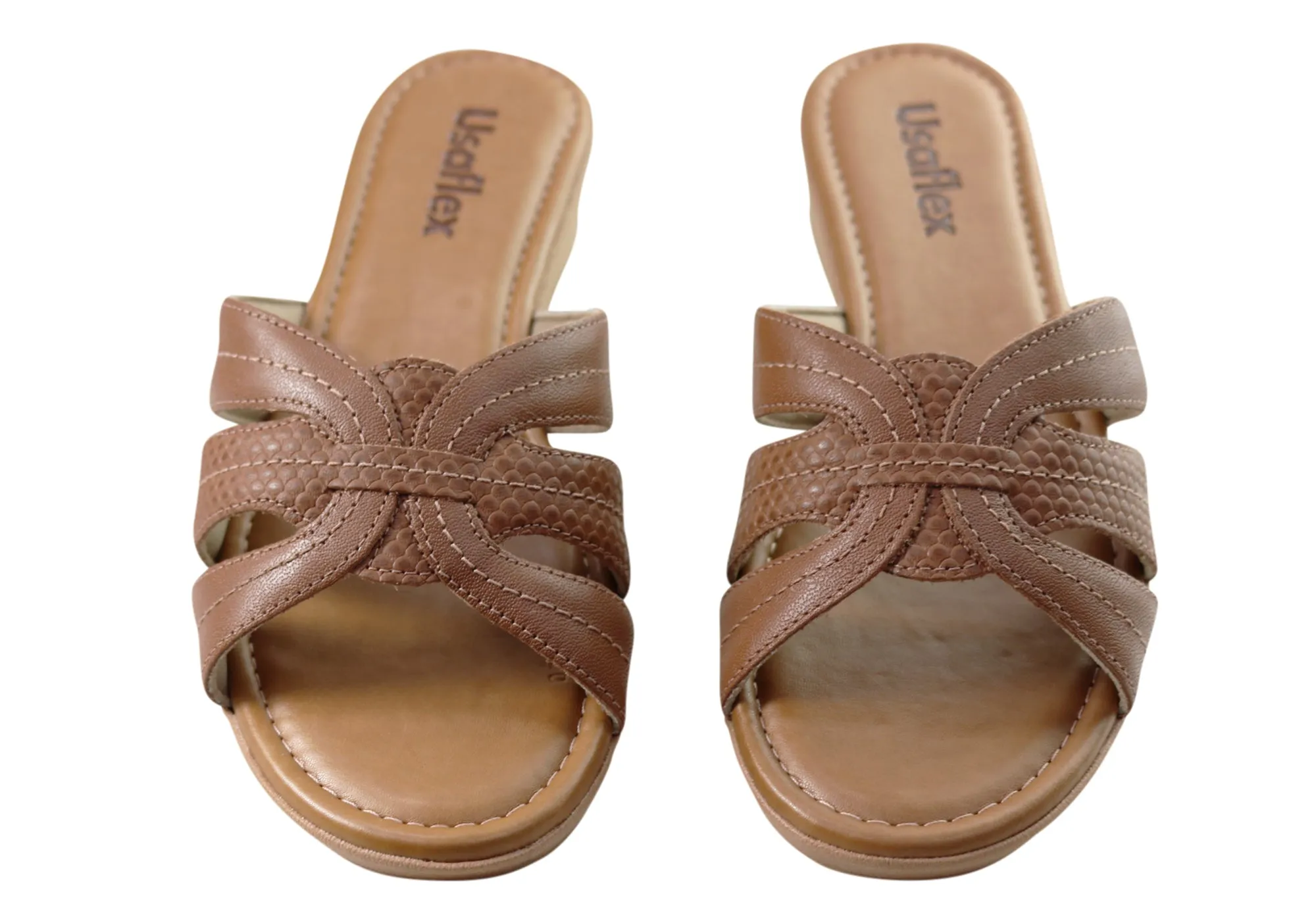 Usaflex Erin Womens Comfort Leather Slides Sandals Made In Brazil