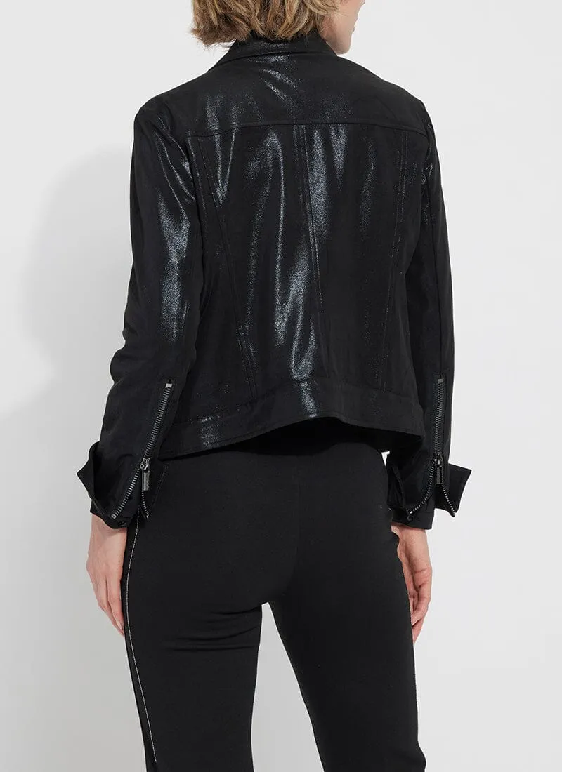 Valencia Patent Foil Vegan Suede Jacket - Black