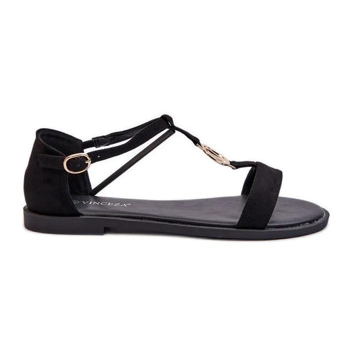 Women's Flat Sandals With Gold Decoration Vinceza 17321 Black