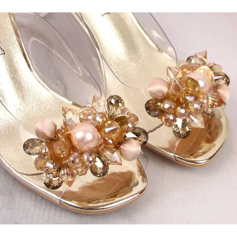 Women's transparent sandals with golden stones Sabatina 1014-5