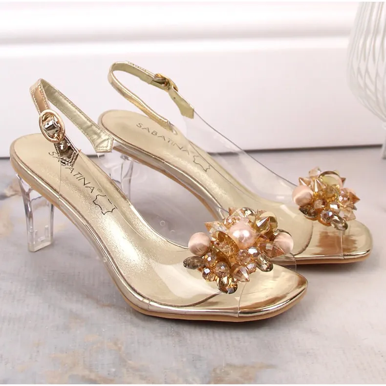 Women's transparent sandals with golden stones Sabatina 1014-5