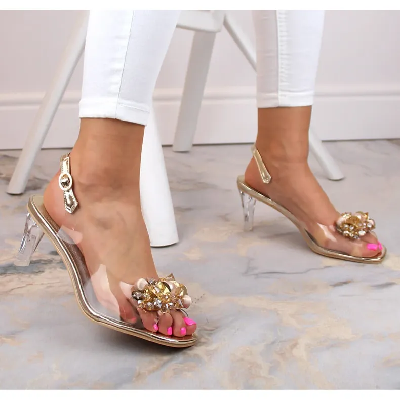 Women's transparent sandals with golden stones Sabatina 1014-5