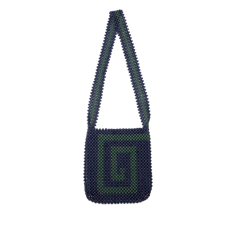 Wooden Bead Bag - Navy / Green