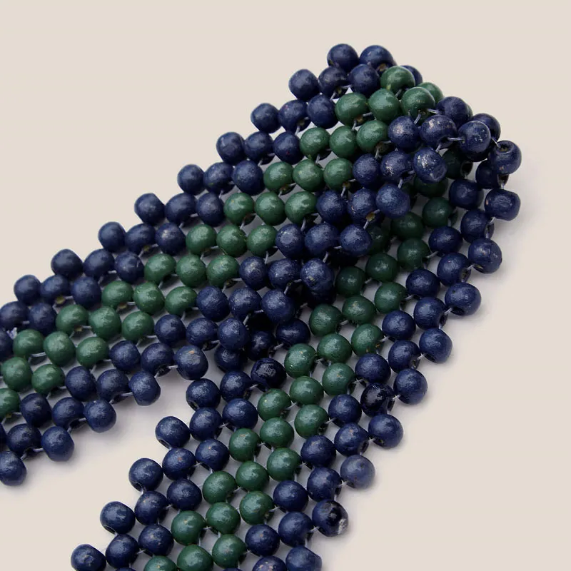 Wooden Bead Bag - Navy / Green