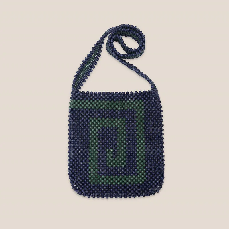 Wooden Bead Bag - Navy / Green