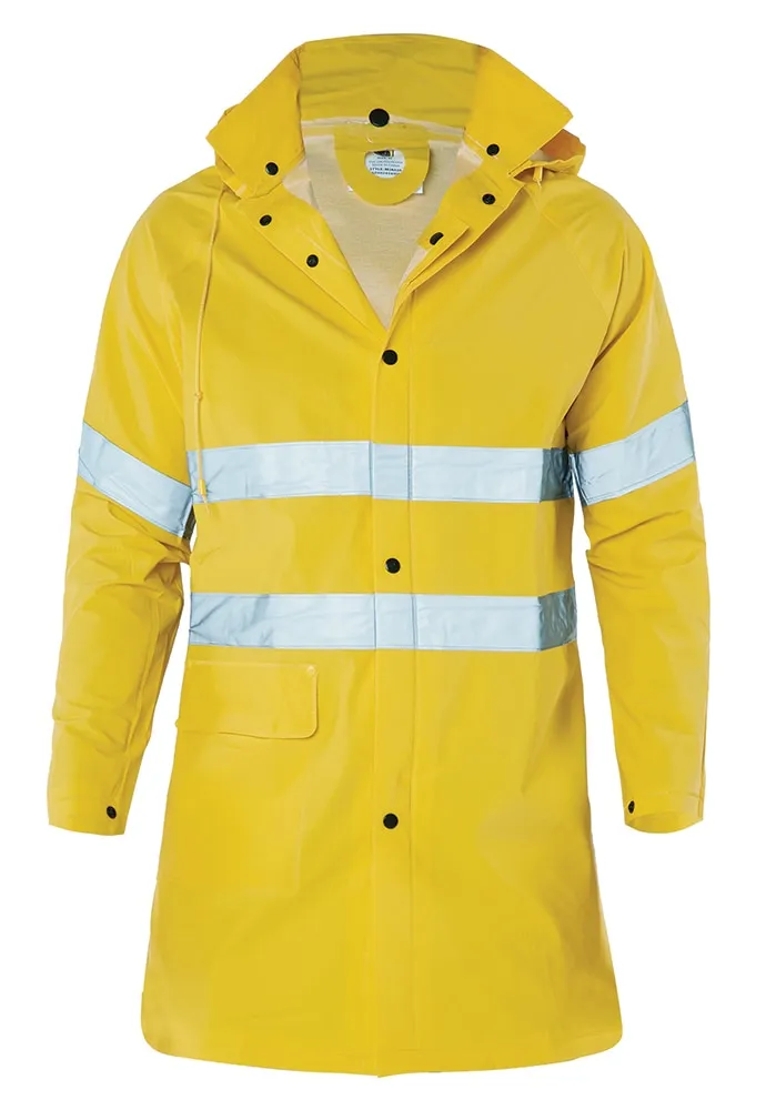 Workhorse MJA026 Men's Press Stud Waterproof Jacket - 3/4 Length - PVC on Polyester - Yellow - XS