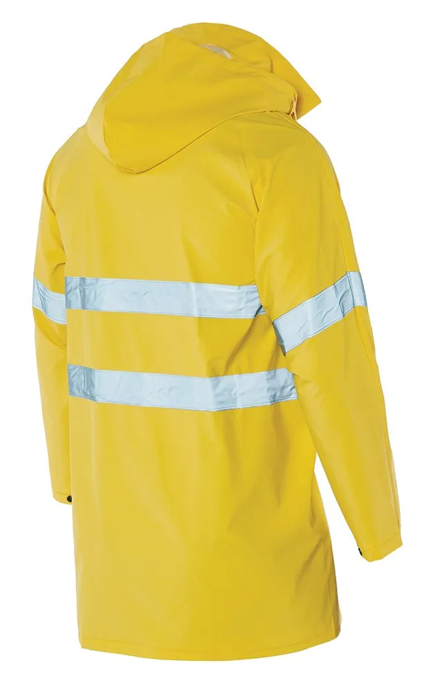 Workhorse MJA026 Men's Press Stud Waterproof Jacket - 3/4 Length - PVC on Polyester - Yellow - XS