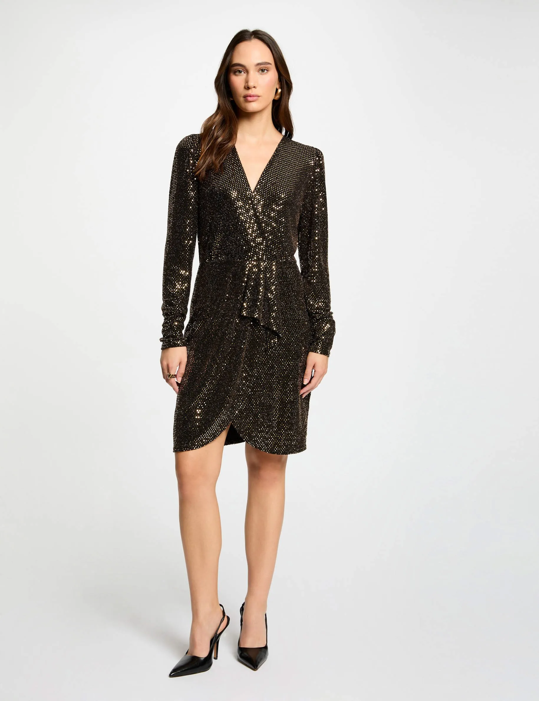 Wrap dress with sequins gold women