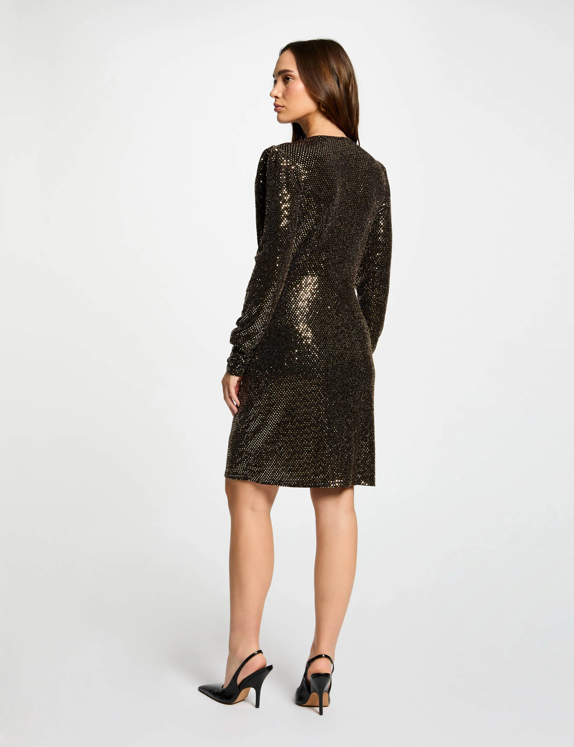 Wrap dress with sequins gold women