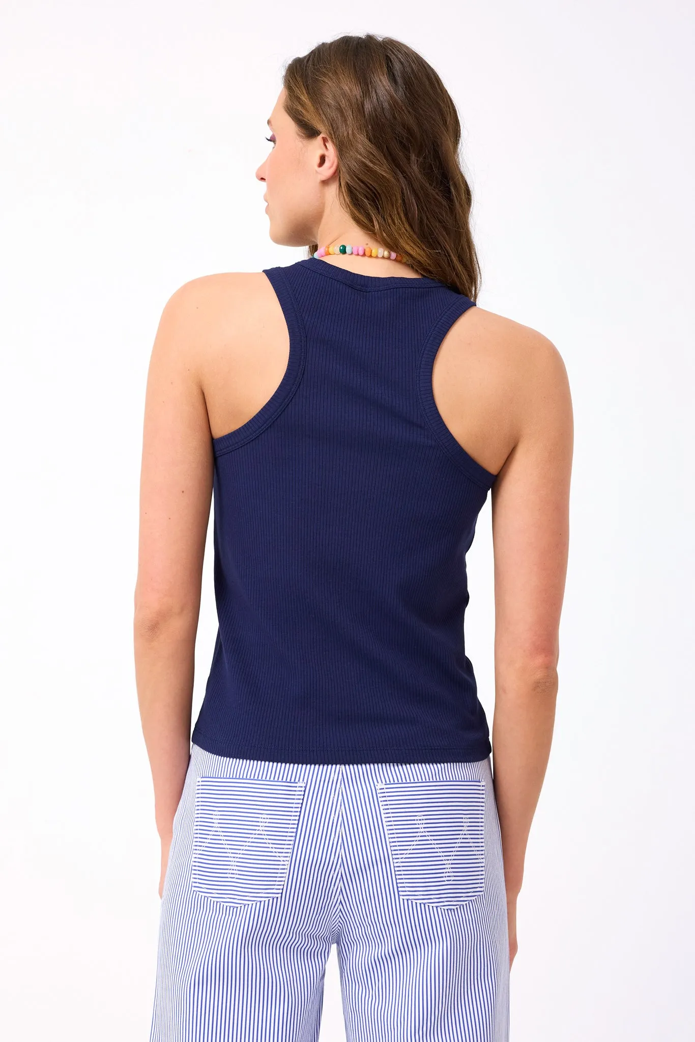 Yankees Rib Tank in Navy